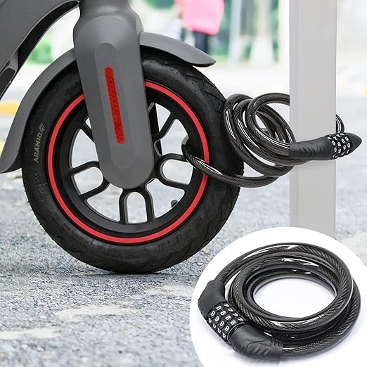 Mitsico 4-digit Locking Cable - High-strength Steel Free Size Black | Self-coiling Anti-theft Protection For Motorcycles Bicycles Helmets And Luggage