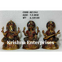 Brass Laxmi Ganesh Sarswati Statue - 7.5 Inches | Durable Metal, Fine Finishing, Ideal For Home And Office Decor