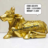 Brass Nandi Statue - 11x16 Inches, Plating Finish, Intricate Detailing, Durable Religious Hindu Theme