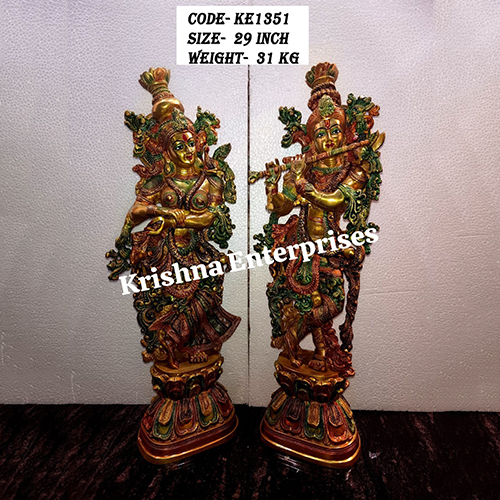 Brass Radha Krishna Statue multicolor