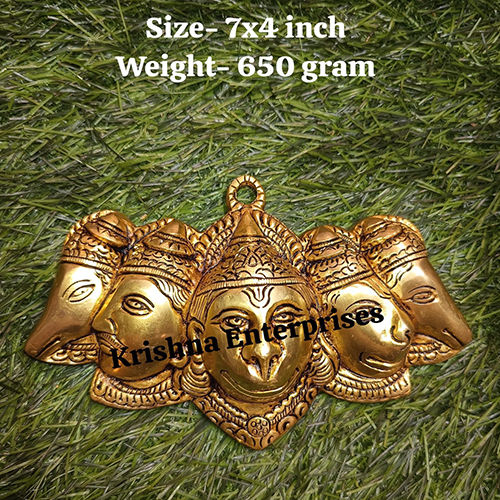 Brass Wall Hanging Five Face  Hanuman - Finishing: Plating