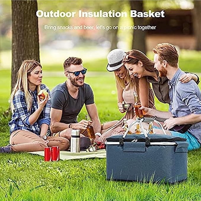 Mitsico Insulated Picnic Basket - 600d Oxford Fabric, 26l, Various Colors | Detachable Design, Zipper Closure, Optimal Insulation, Portable Handles