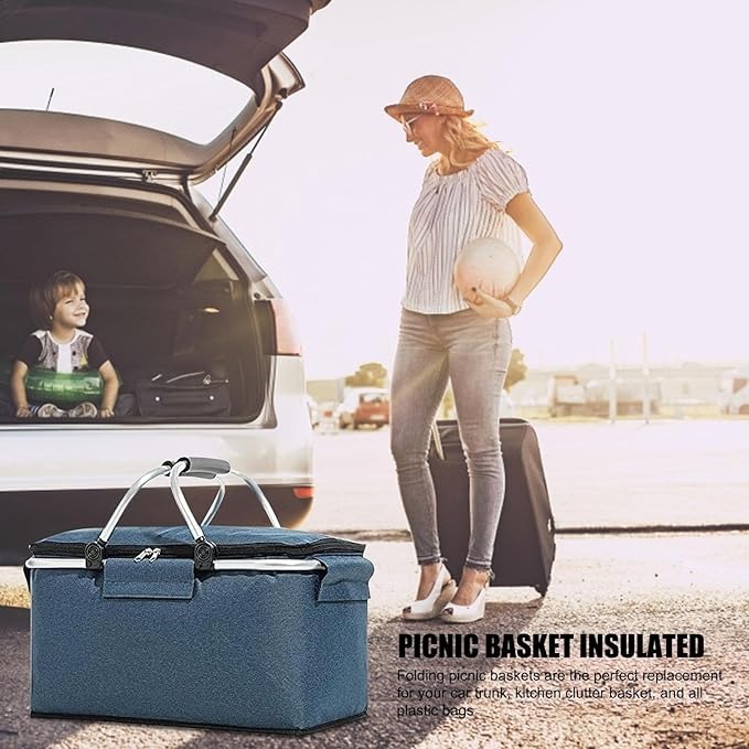 Mitsico Insulated Picnic Basket - 600d Oxford Fabric, 26l, Various Colors | Detachable Design, Zipper Closure, Optimal Insulation, Portable Handles