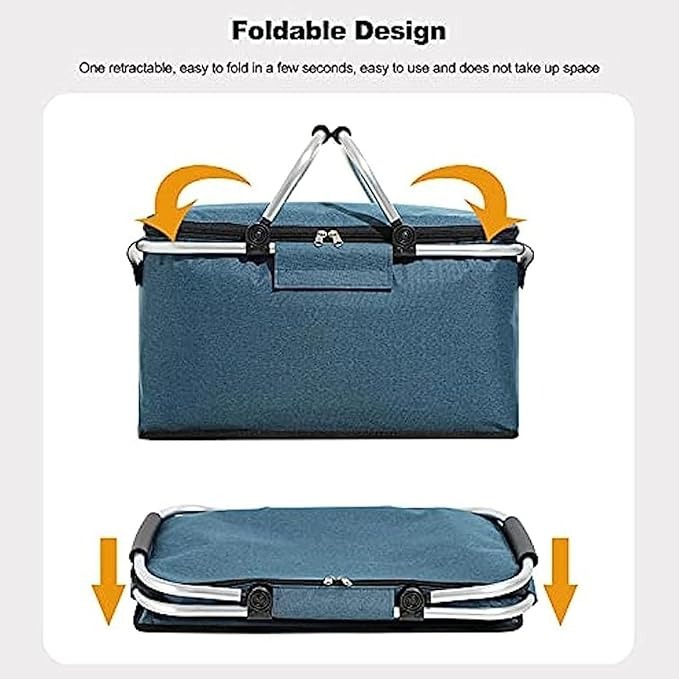 Mitsico 26L Insulated Picnic Cooler | Leak-Proof Picnic Basket with lid | Portable Cooler Basket | Storage Basket with 2 Handles for Travel Picnic Shopping Camping Outdoor Hiking