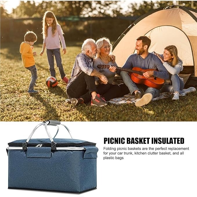 Mitsico Insulated Picnic Basket - 600d Oxford Fabric, 26l, Various Colors | Detachable Design, Zipper Closure, Optimal Insulation, Portable Handles