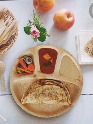 12 Inch Areca Round 4 Compartment Plate