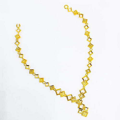 Square Design Light Weight Gold Plated Necklace - Color: Golden