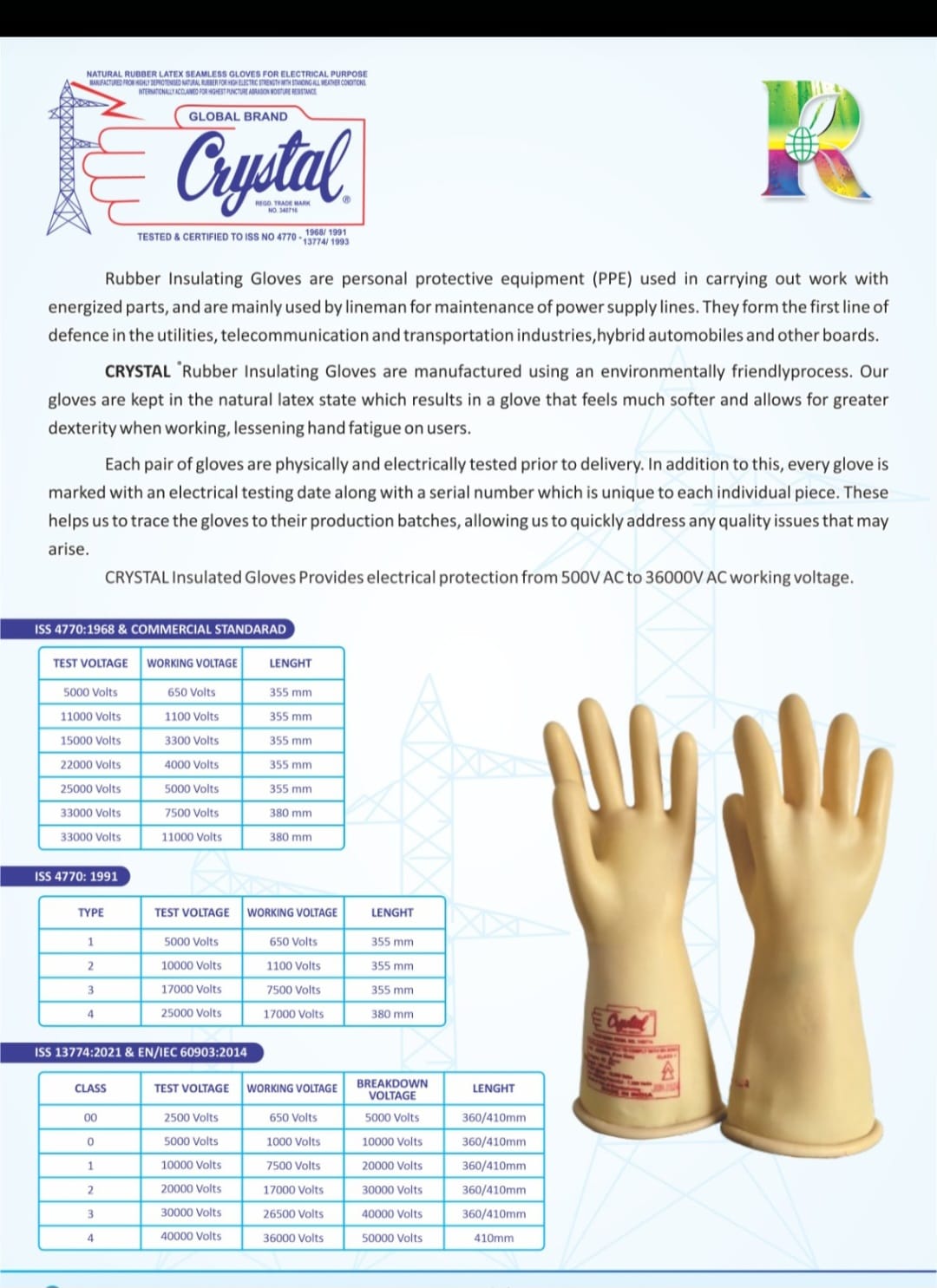 Crystal Electrical Rubber Gloves Class 0(1KV)