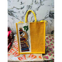 Printed Natural Jute Bag - Jute Material, Customized Sizes, Multicolor Pattern | Hand-Length Handle, Eco-Friendly & Easy to Clean