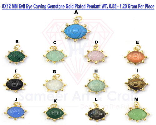 Evil Eye Carving Gemstone With 18K Gold Plated Handmade Pendant