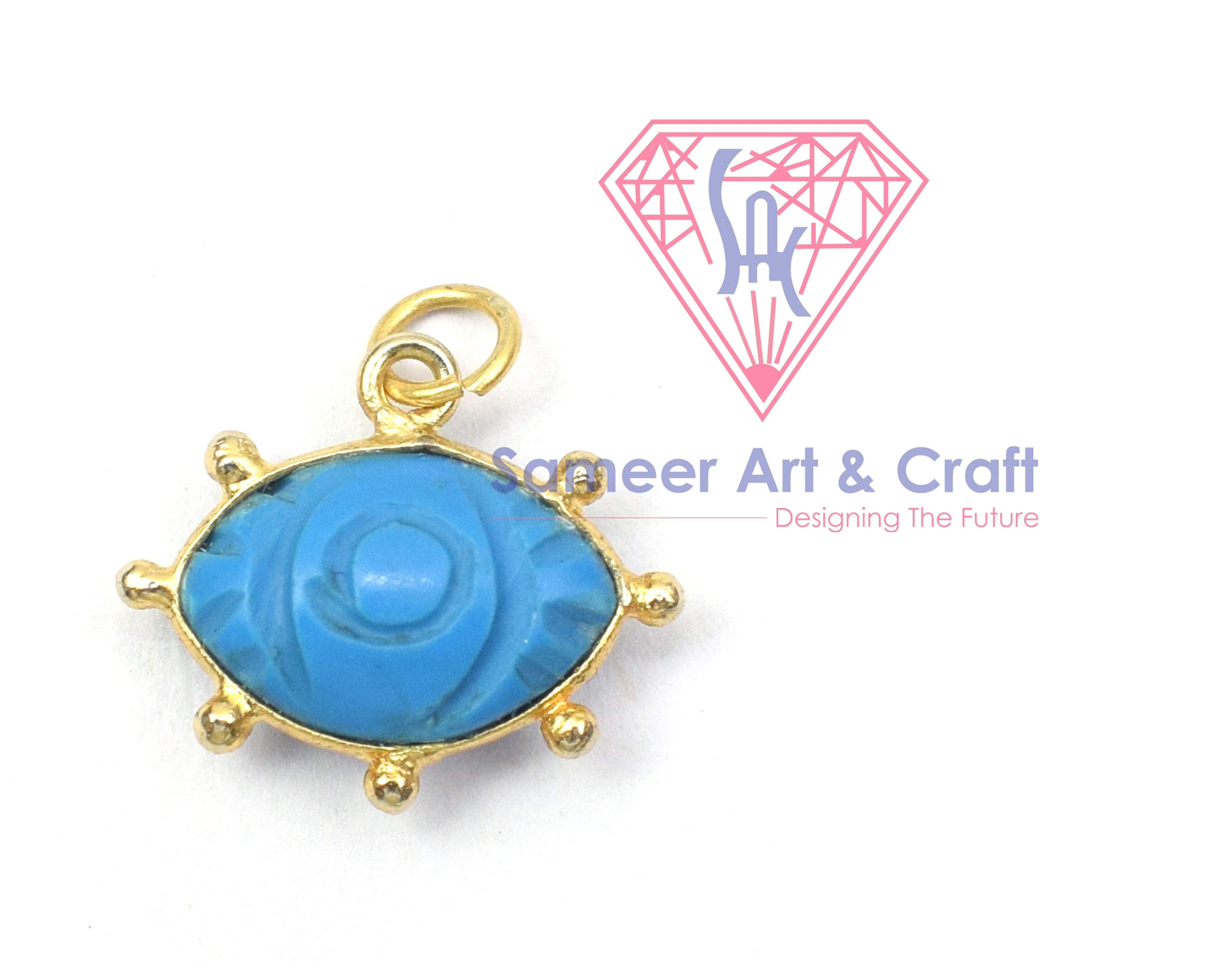 Evil Eye Carving Gemstone With 18K Gold Plated Handmade Pendant