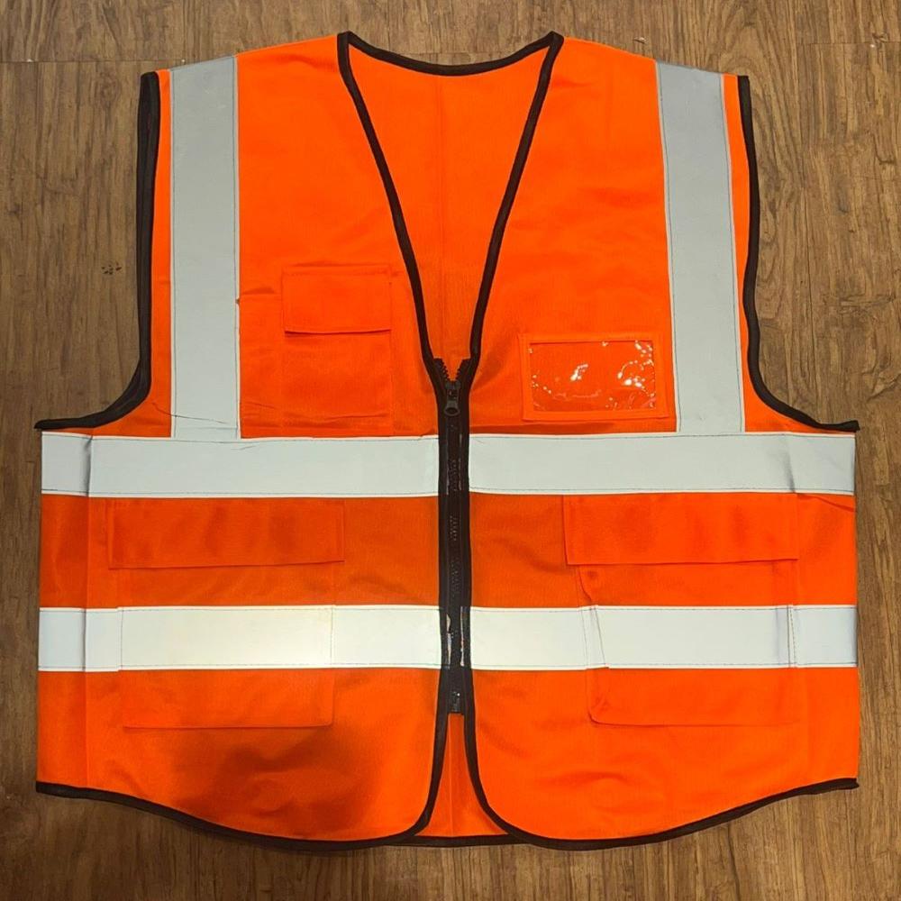 Safety Jacket - Net Material, 30 Inch Length, Orange Color | Lightweight, Comfortable, High-Visibility with Reflective Strips for Outdoor Work