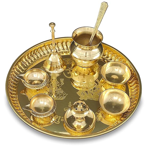 Diwali Gift Pooja Thali Set Brass Puja Thali - Dimension (L*W*H): 20  Centimeter (Cm)