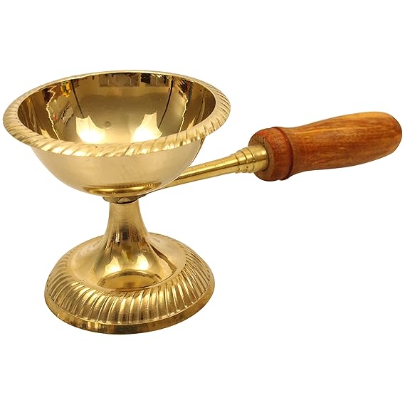 Brass Karpoor Diya Deepam Burner Dhoop Puja - Color: Gold