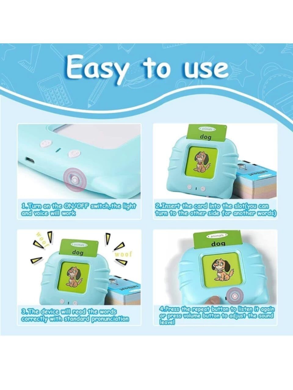 Talking Flash Card Learning Device - 6x4x2 Cm | Interactive Toy For Early Education, Develops Imagination And Memory, Encourages Language Skills Without Screens