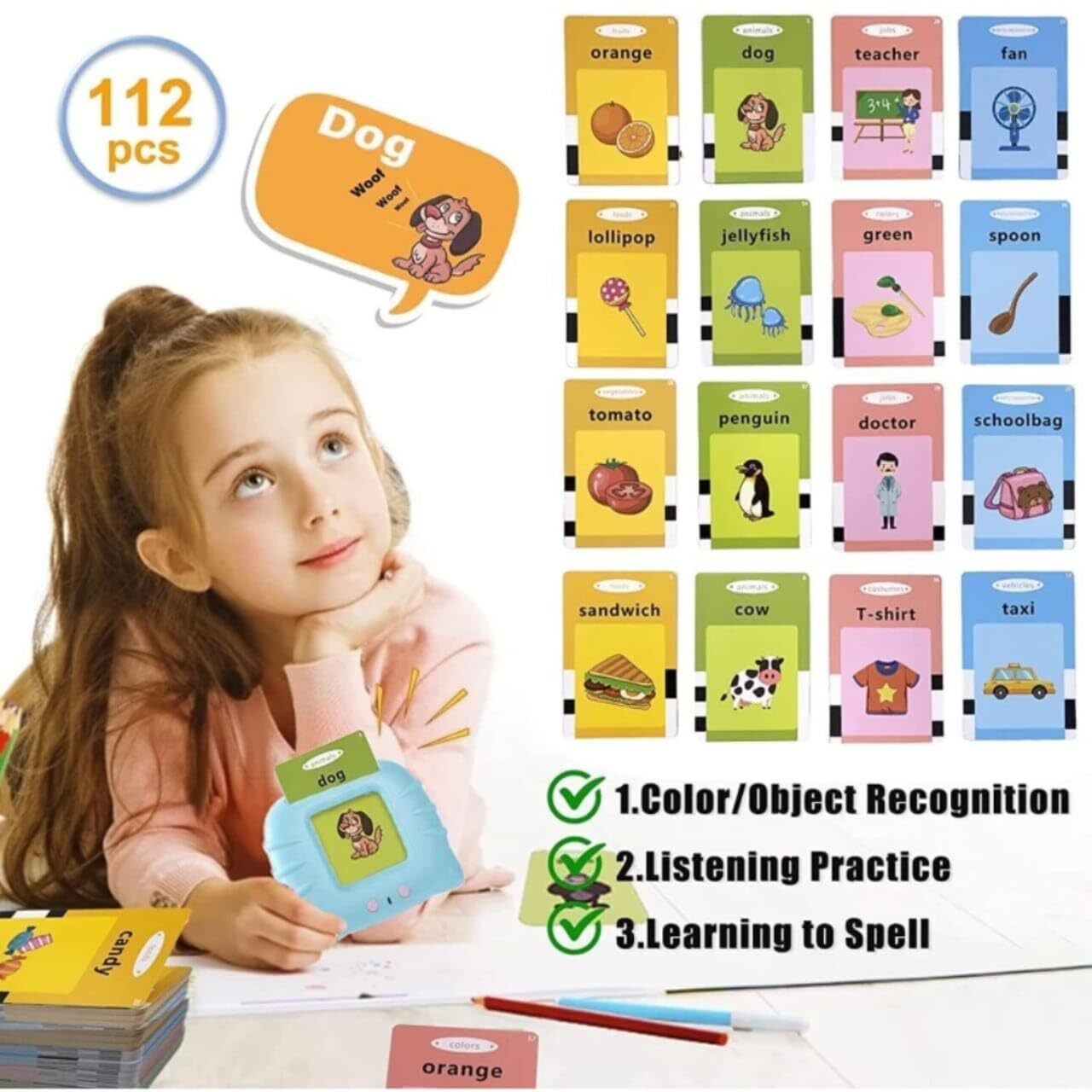 Talking Flash Card Learning Device - 6x4x2 Cm | Interactive Toy For Early Education, Develops Imagination And Memory, Encourages Language Skills Without Screens
