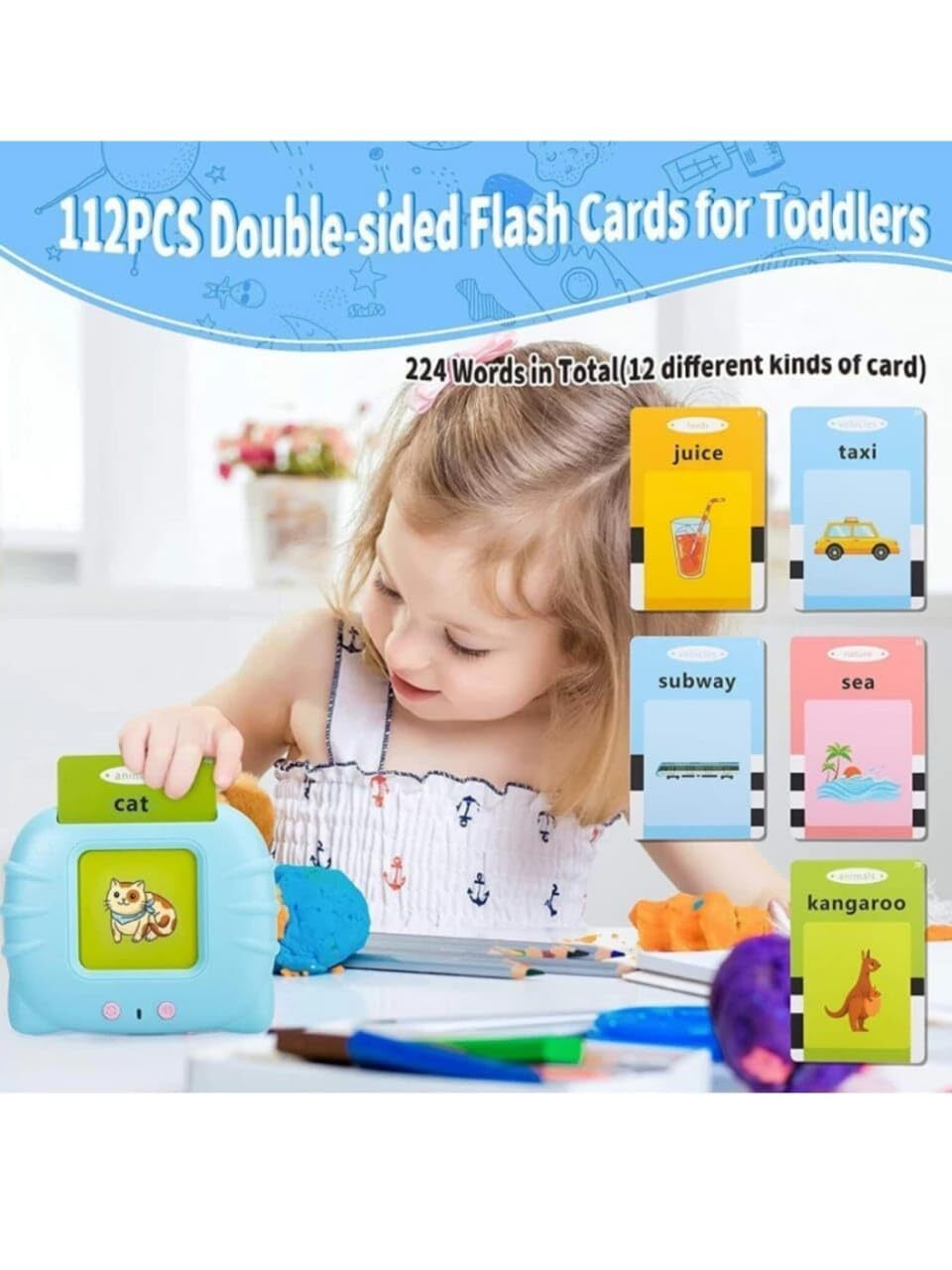 Talking Flash Card Learning Device - 6x4x2 Cm | Interactive Toy For Early Education, Develops Imagination And Memory, Encourages Language Skills Without Screens