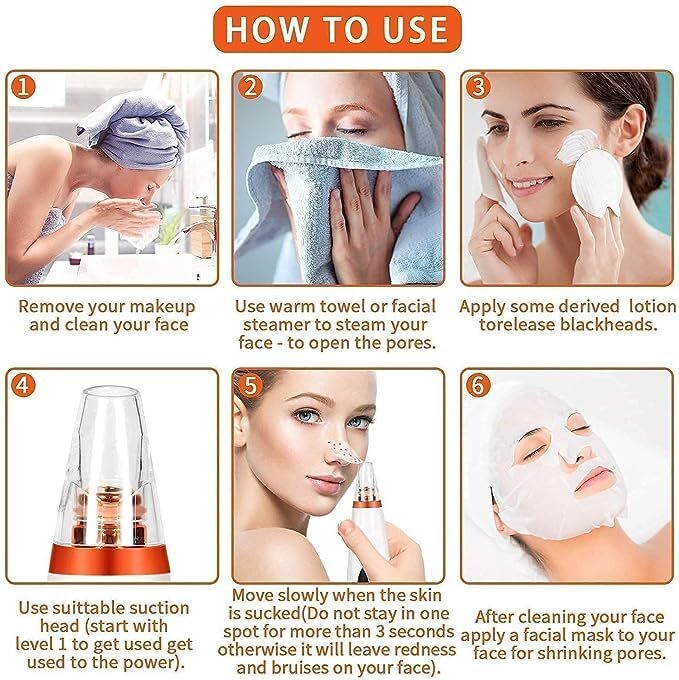Professional Blackhead Remover - Eco-friendly Abs, 7x5x3.5 Cm | Usb Rechargeable, 6-in-1 Multi-function Pore Cleaner, Adjustable Suction Levels For All Skin Types
