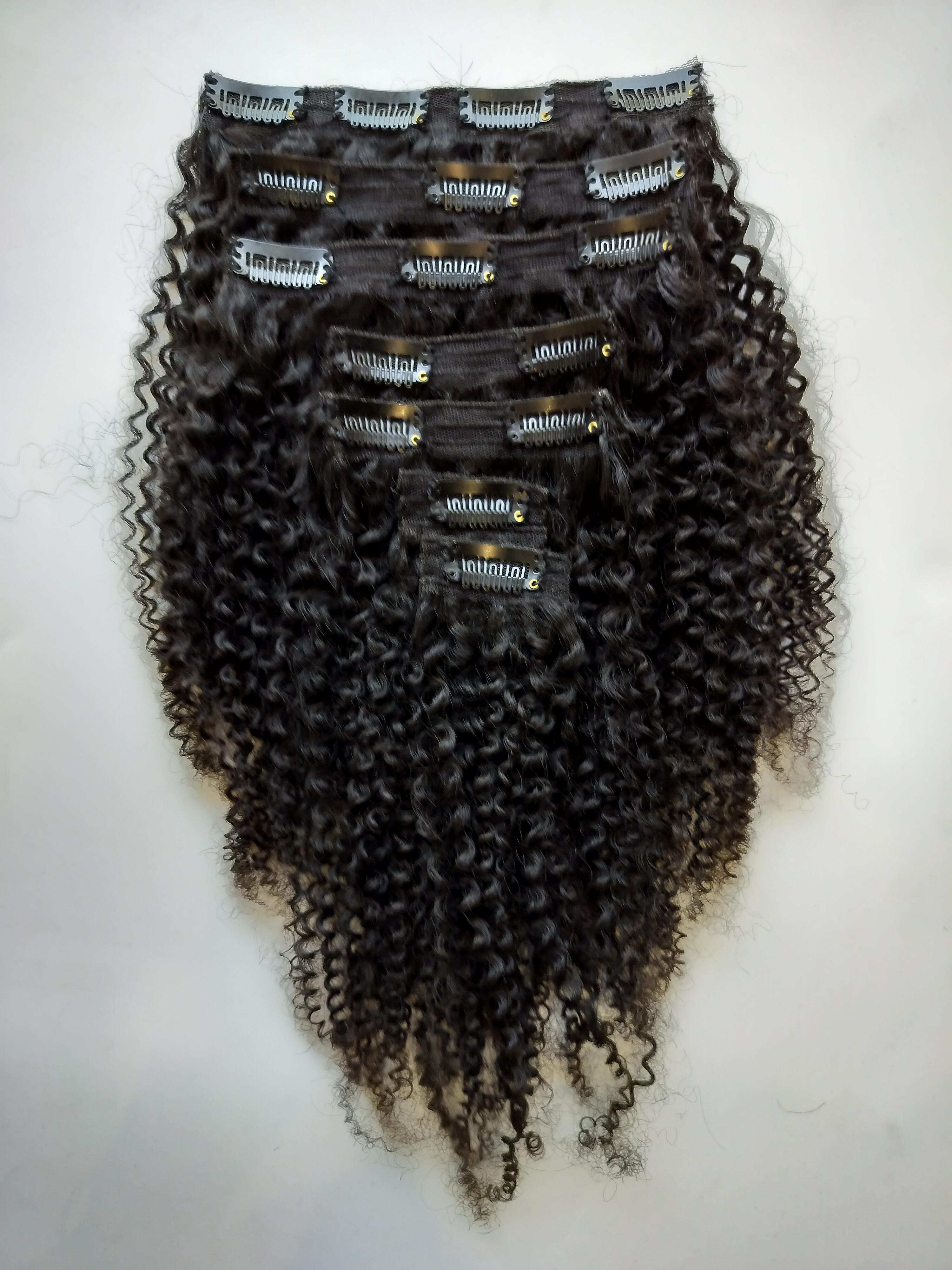 Natural Color Micro kinky Curly human hair clip in set Extension