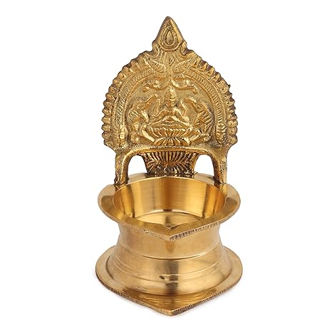 Kamakshi Devi Brass Oil Deepam Diya - 11cm Gold Finish | Easy To Clean Fireproof Rust Proof