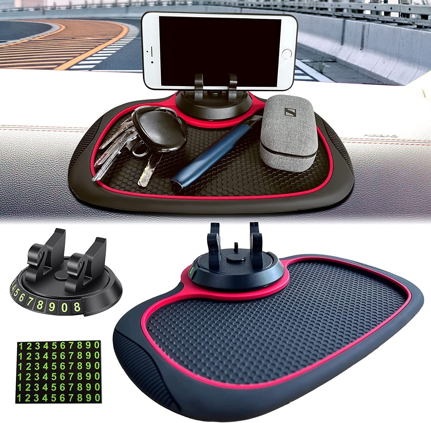 Car Dashboard Mat - Non-slip Rubber, 360â° Rotating Mobile Phone Holder | Multifunction For Smartphone, Gps, Idols & Toys