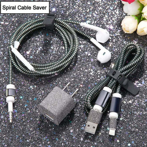 Metallic Finish Cable Spiral Protector / Wire Repair / Pet Cord Protector / Headphone Saver