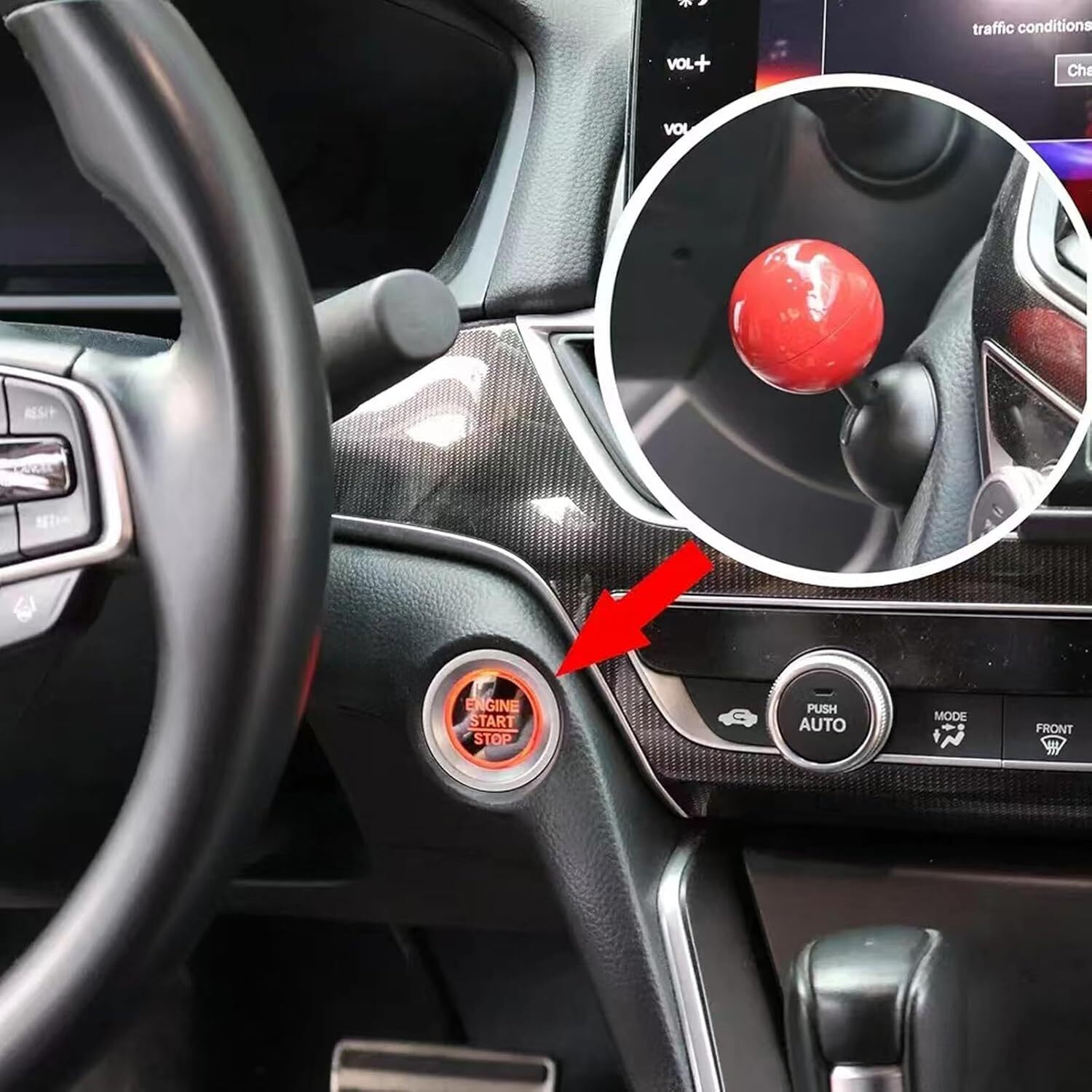 Car Push To Start Button Cover - Zinc Alloy & Plastic, 7.3x4.1cm, Red Color | Universal Fit For Engine Start & Stop Button, Easy Installation