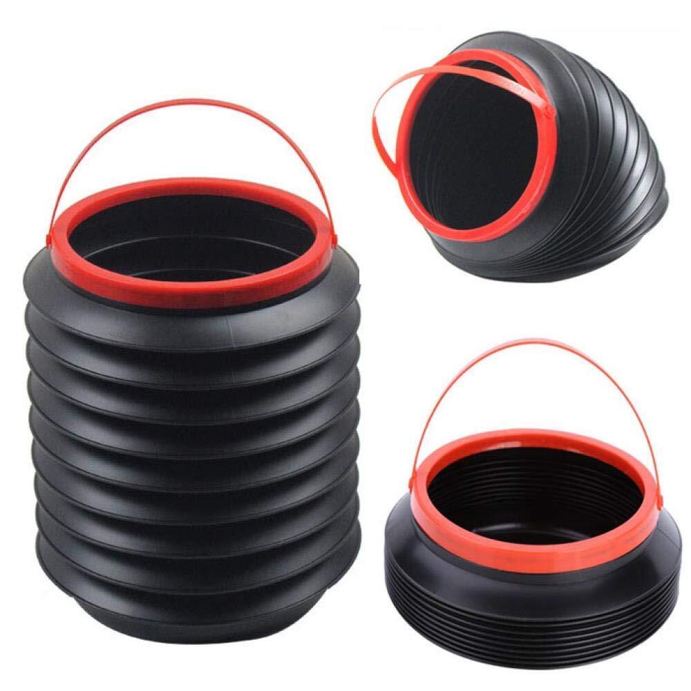 Folding Magic Trash Bin Container - Plastic, 18x18x6.5 Cm (Folded) | Black With Red Handle, 4 Kg Capacity, Leak-proof, Collapsible Design