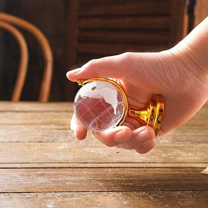 Crystal Globe / World Map 50 Mm With Golden Stand