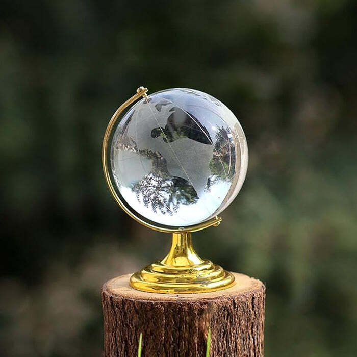 Crystal Globe / World Map 50 Mm With Golden Stand
