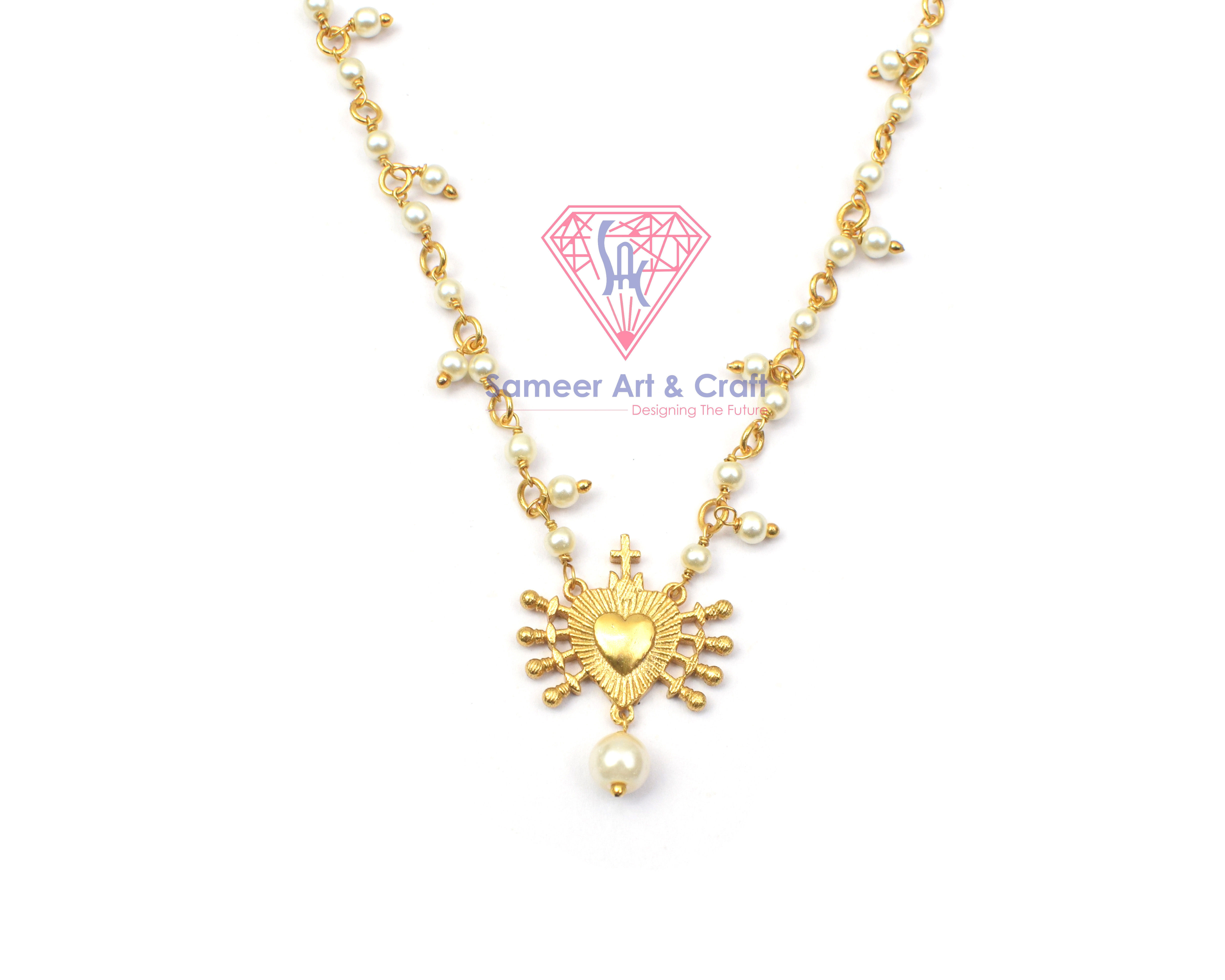 Heart Shape 3 Micron Gold Plated Handmade Pearl Chain Necklace