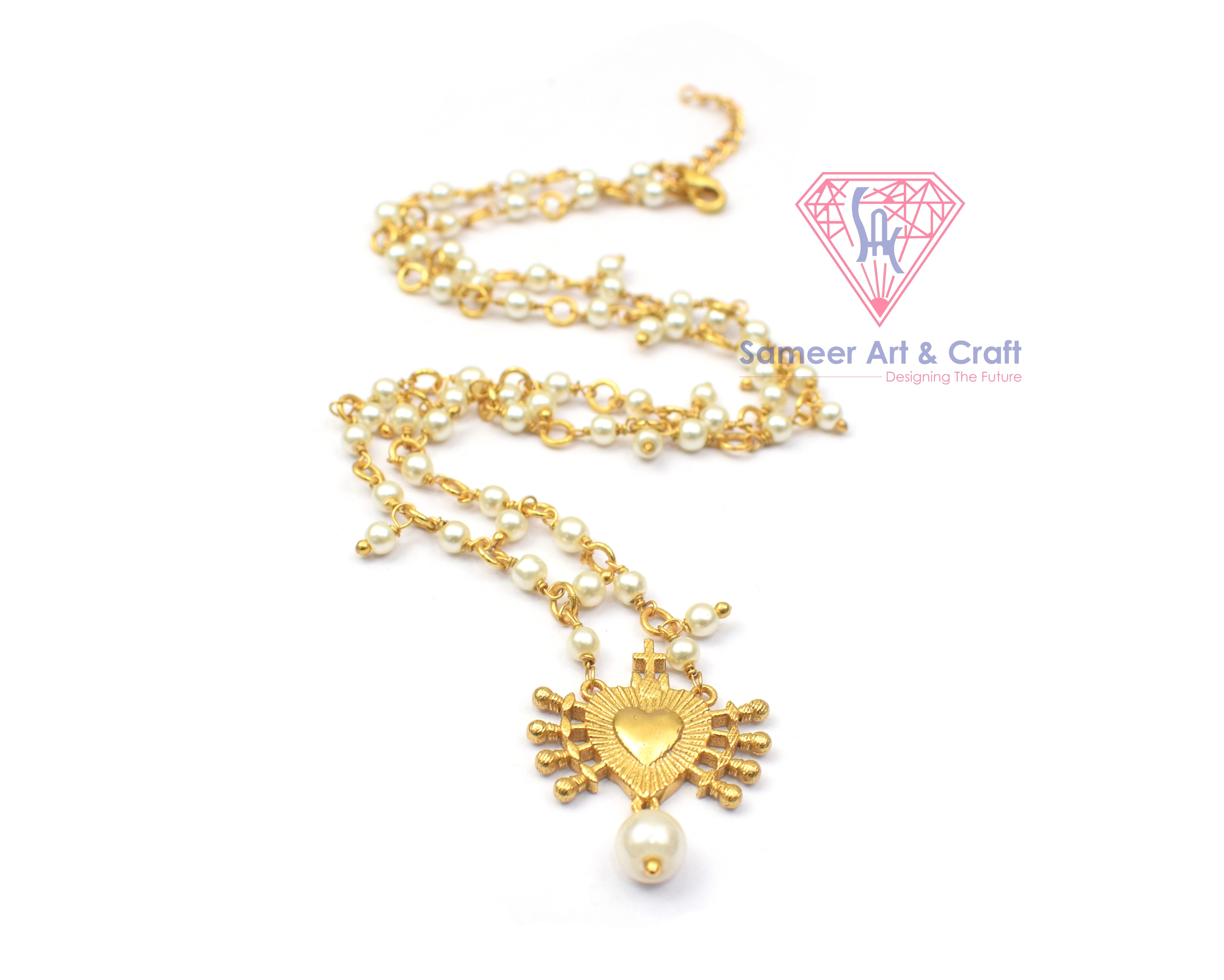 Heart Shape 3 Micron Gold Plated Handmade Pearl Chain Necklace