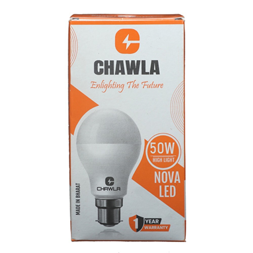 50W LED Bulb - Ceramic Body, Modern Design, Energy-Efficient Illumination | 50W Input, Plastic Material, Color Options Available, 1-Year Warranty