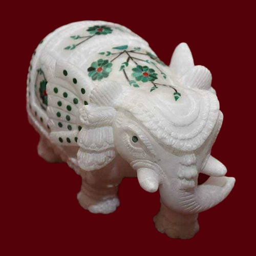 Marble Printed Elephant Statue - Color: White