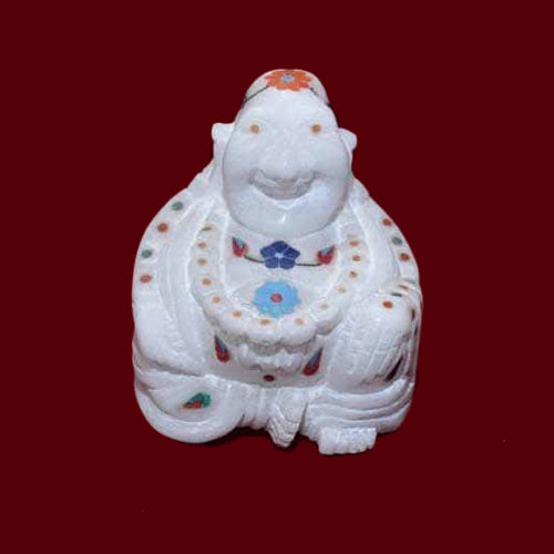 Marble Laughing Buddha Statue - Color: White