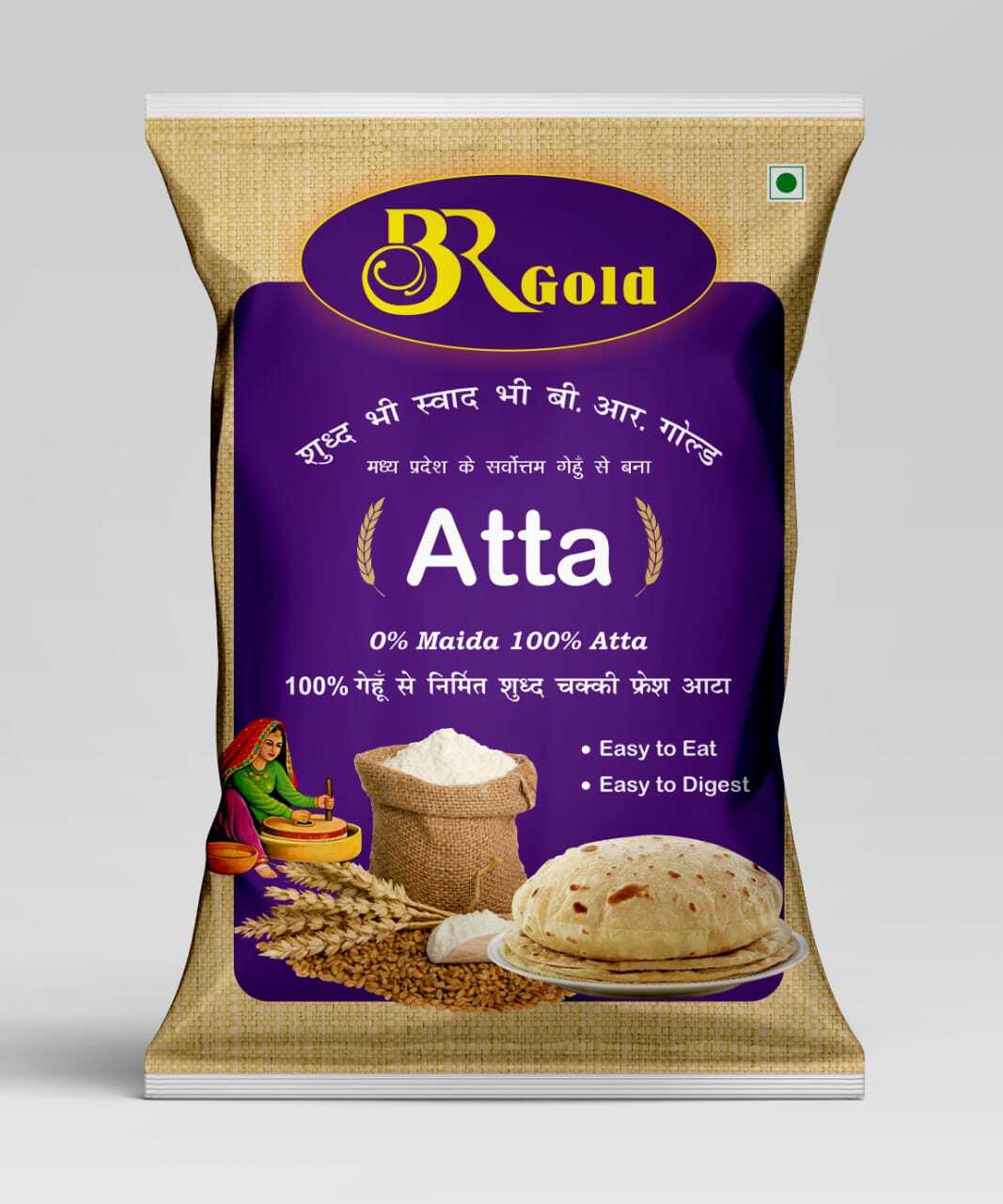 Atta Pouch - Plastic, 5 Kg , Red And Cream Flat Bottom Pouch | Multicolor Printed, Heat Sealed, Glossy Finished Surface For Food Packaging