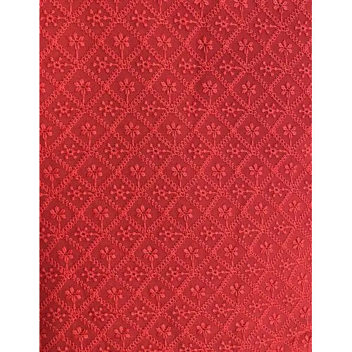 Red Georgette Chikan Embroidered Fabric