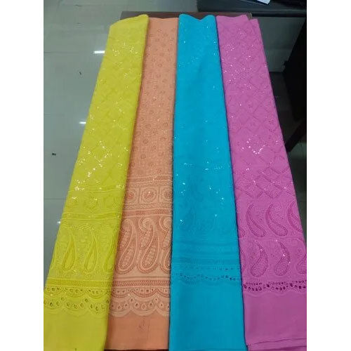 140 Gsm Rayon Chikan Embroidered Dress Fabric - Color: Multicolor