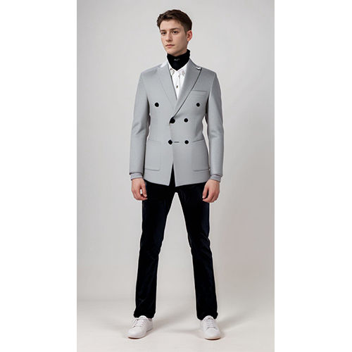 Men Partywear Coat Pant - Color: Grey