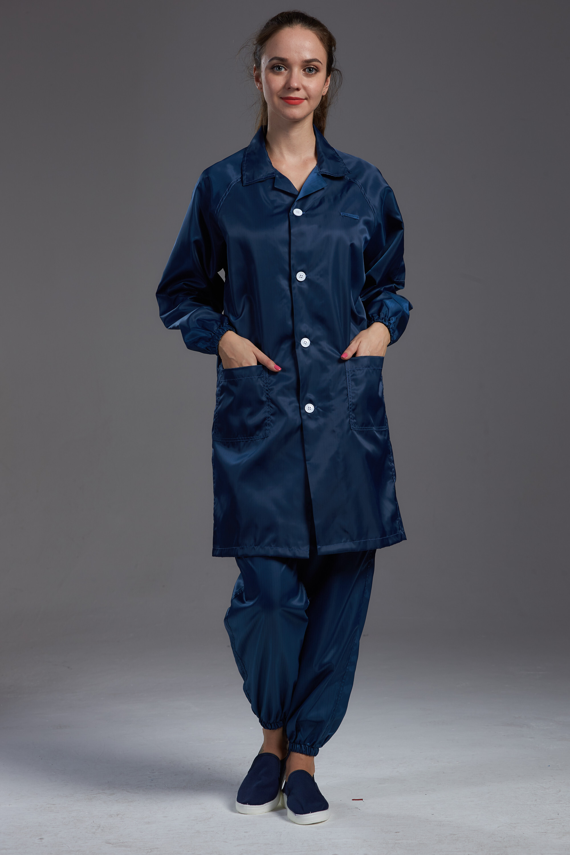 Knee Length Anti Static Apron - Durable Polyester Material, Esd Resistance, Professional Blue Color, Ideal For Commercial Use