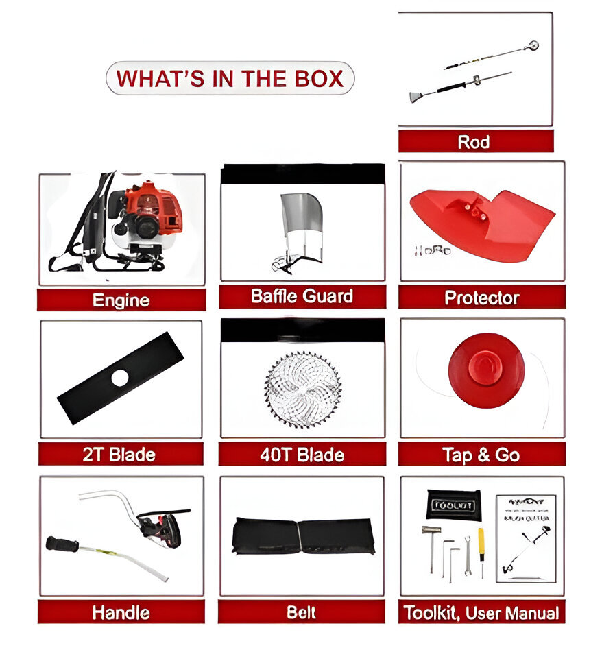 Mitsuyama Dx-pch-52bp - 2 Stroke Backpack Brush Cutter, 52cc Displacement, 1.45kw Power, 7000 Rpm Speed, Approx. Weight 13 Kg