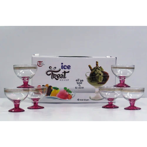 Treats Ice Cream Cup - Glass, 150 ml, Multicolor | Round Shape, Plain Surface Finish