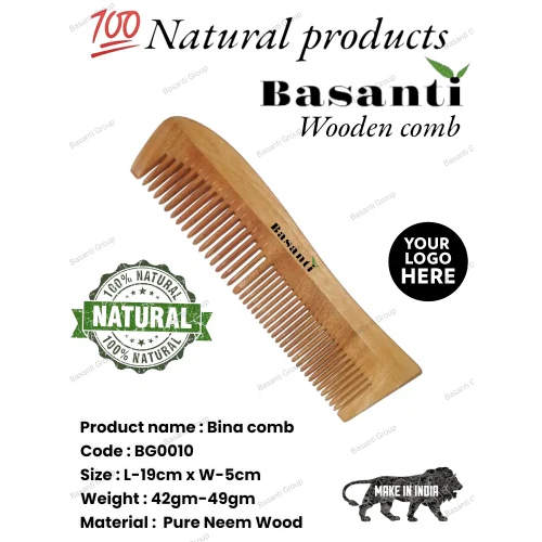 BG0010 Natural Dual Wooden Neem Comb, For Household