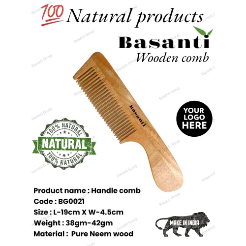 BG0021 Dark Brown Neem Wood Hair Comb