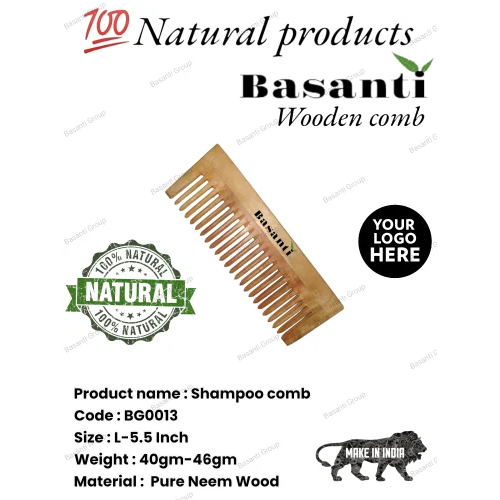 BG0013 Neem Wooden Comb For Hair Growth