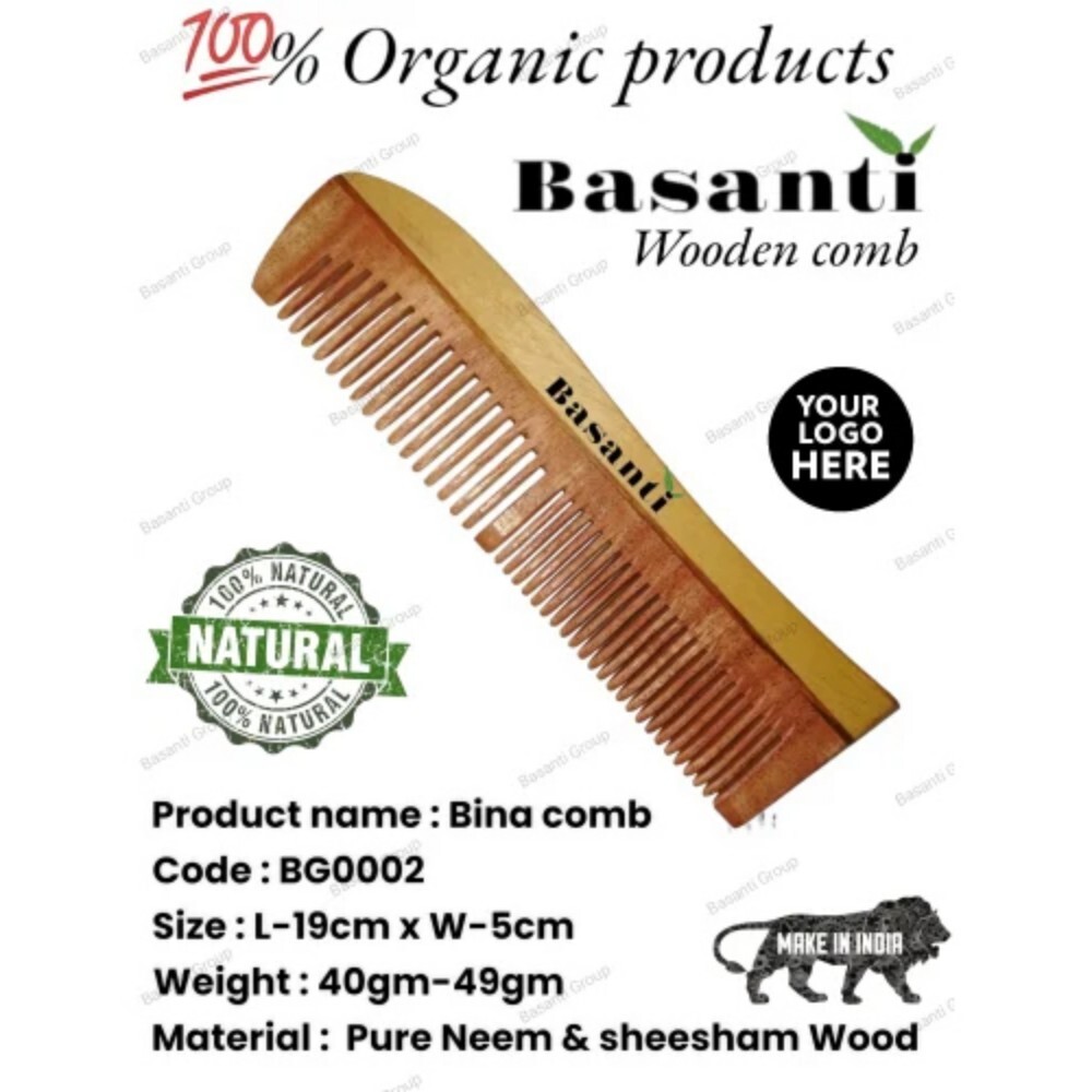 Neem Wood Comb - Solid Form, Brown Color | Handmade Anti-Dandruff Treatment