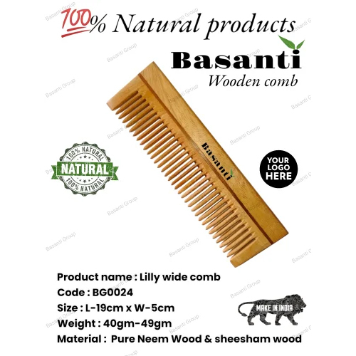 BG0024 Brown Neem Wood comb Anti-Dandruff Comb