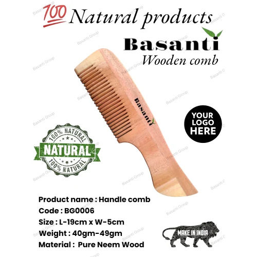 Bg0006 Neem Wood Comb With Handle - Color: Brown