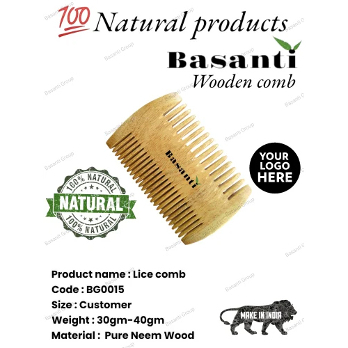 BG0015 Double Sided Neem Wood Comb