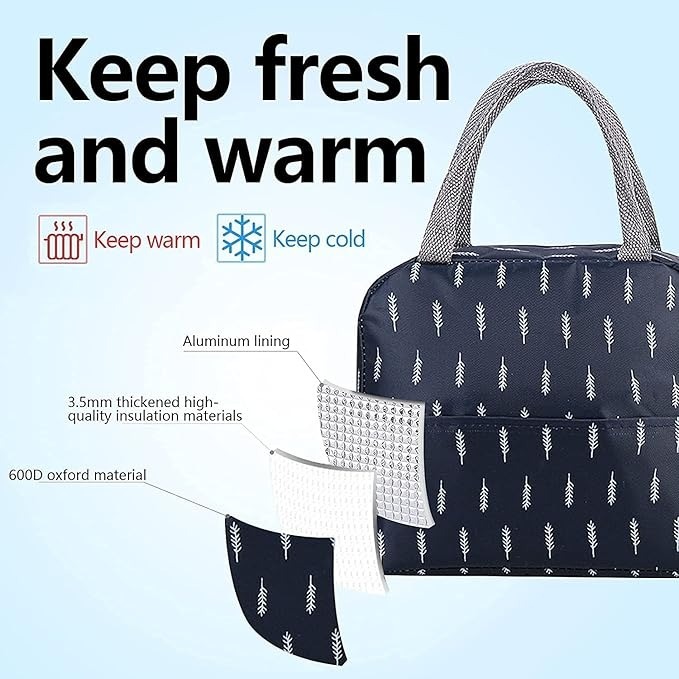 Mitsico Insulated Lunch Bag For Kids School, Men, Women Office, Travel Tiffine Pouch For Lunch Box - Durable Oxford Fabric, Leaf Blue, Free Size | Multifunctional, Eco-friendly, Leak-proof, Heat-insulating, Lightweight